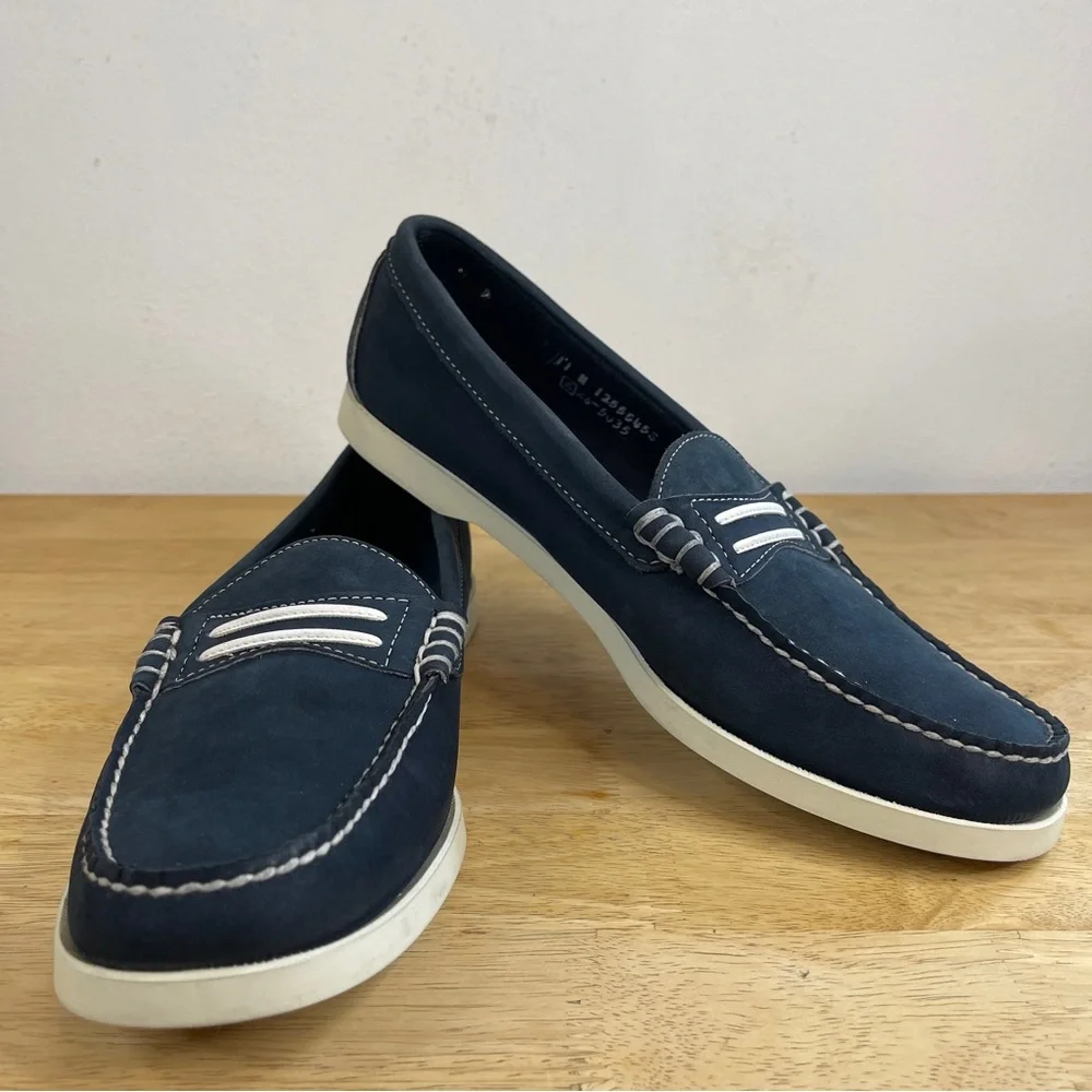 Sebago Docksides Men's Navy Blue and White Boat Shoes Loafers Size 11N